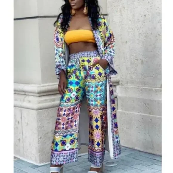 ZARA Printed  Belted Long Line‎ Open Front Kimono Robe Sz XS S M NEW! - Picture 8 of 16